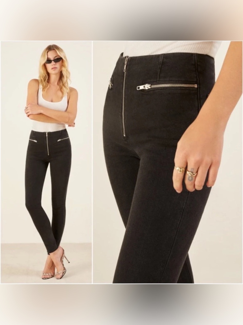 Reformation NikyBlack High-Rise Skinny Jeans with Zip Accents